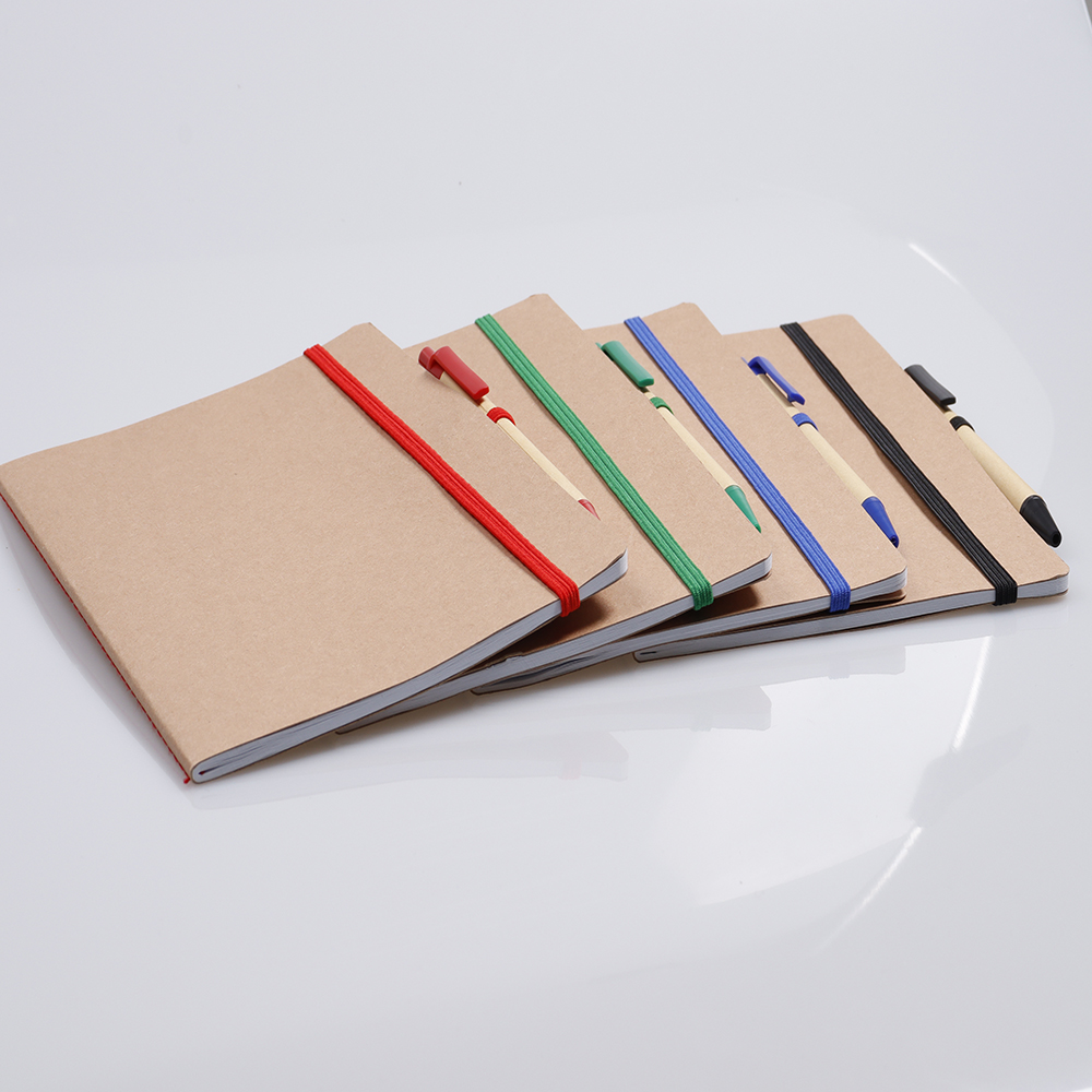 Caderno A5 capa em papel Kraft com caneta Personalizada | Brindes Personalizados com Logo para Empresas