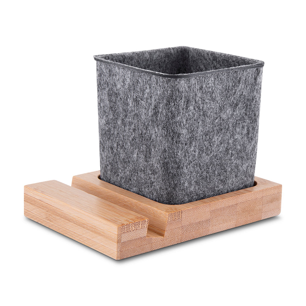 Porta objetos/smartphone em feltro e bambu Personalizada | Brindes Personalizados com Logo para Empresas