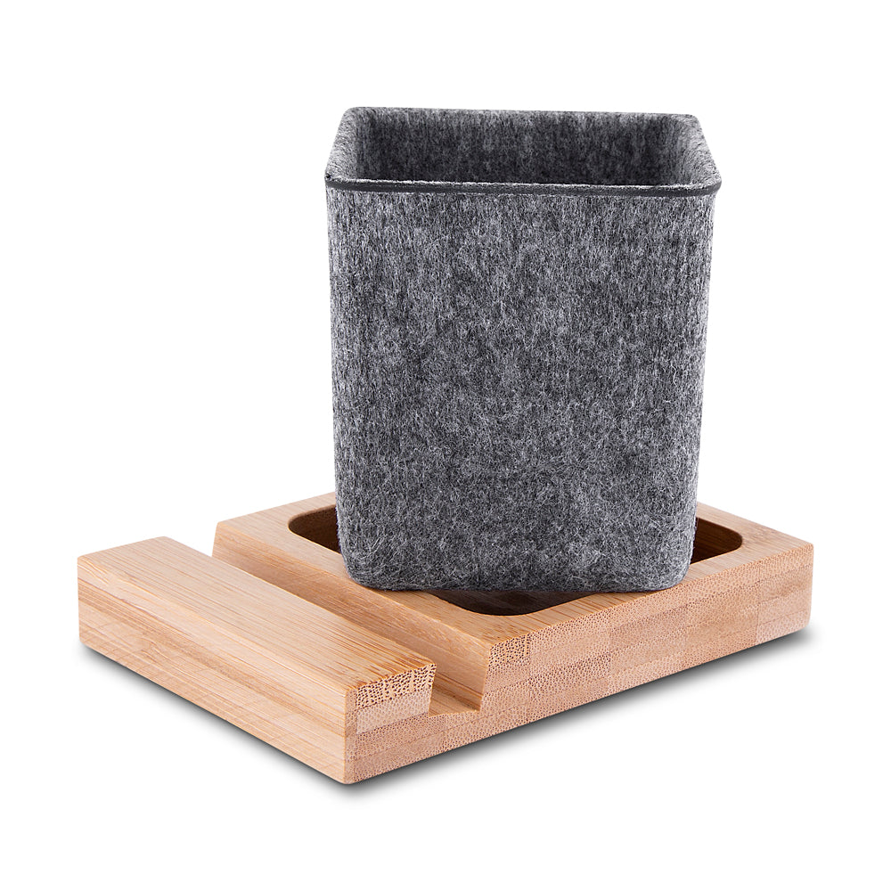 Porta objetos/smartphone em feltro e bambu Personalizada | Brindes Personalizados com Logo para Empresas