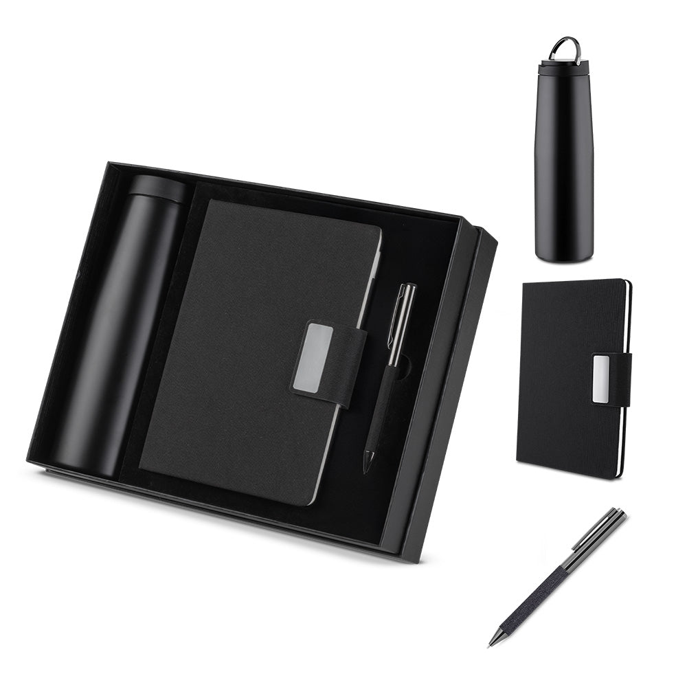 Kit escritório Caderno, Garrafa e Caneta Metalica Personalizada | Brindes Personalizados com Logo para Empresas